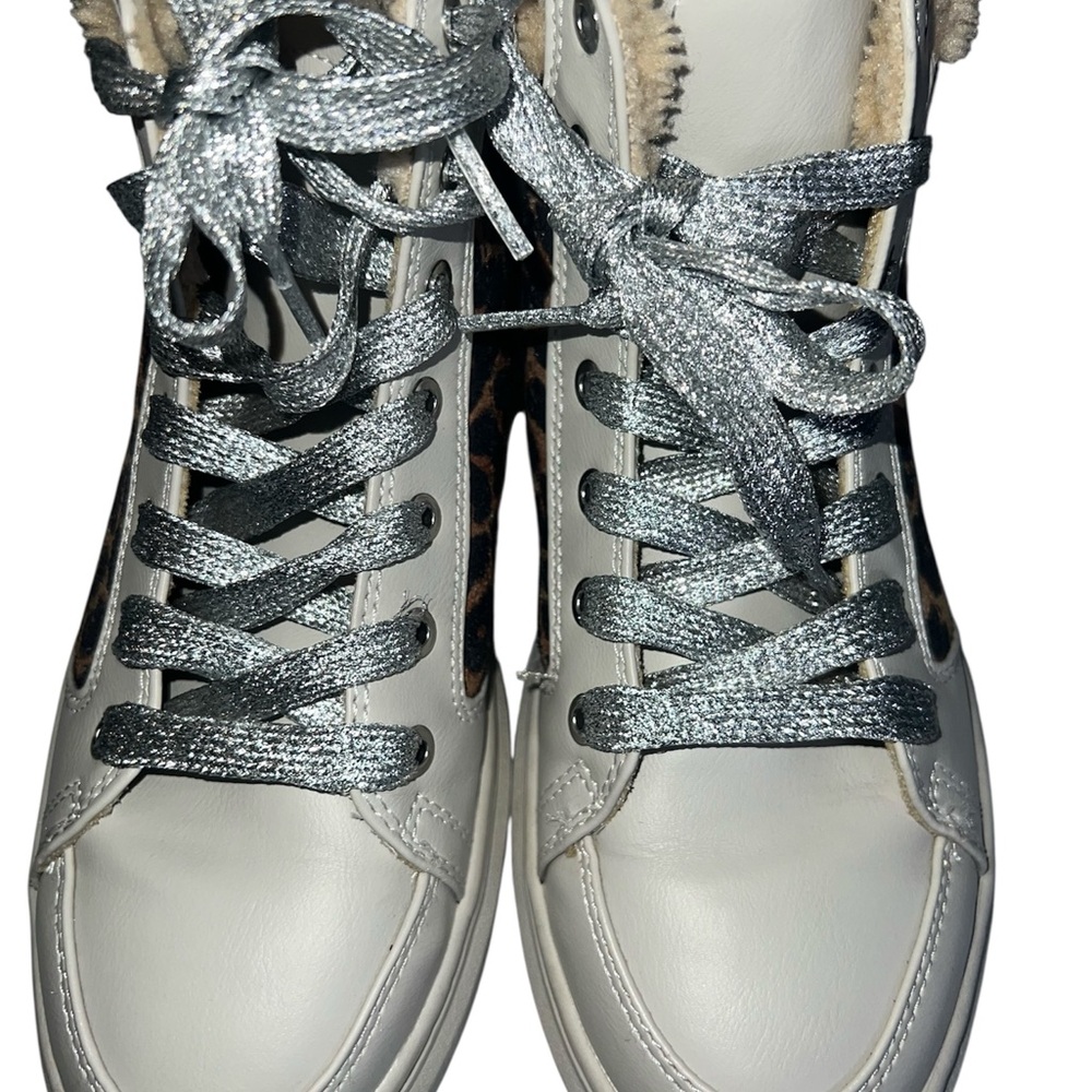 Marc Fisher Women’s Stylish White High-Top Sneakers with Silver Laces Size 7